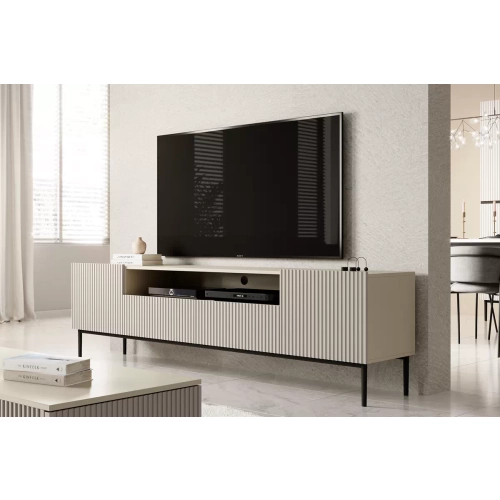 Szafka RTV Nicole 200 cm z wnęką i szufladami - kaszmir / czarne nóżki